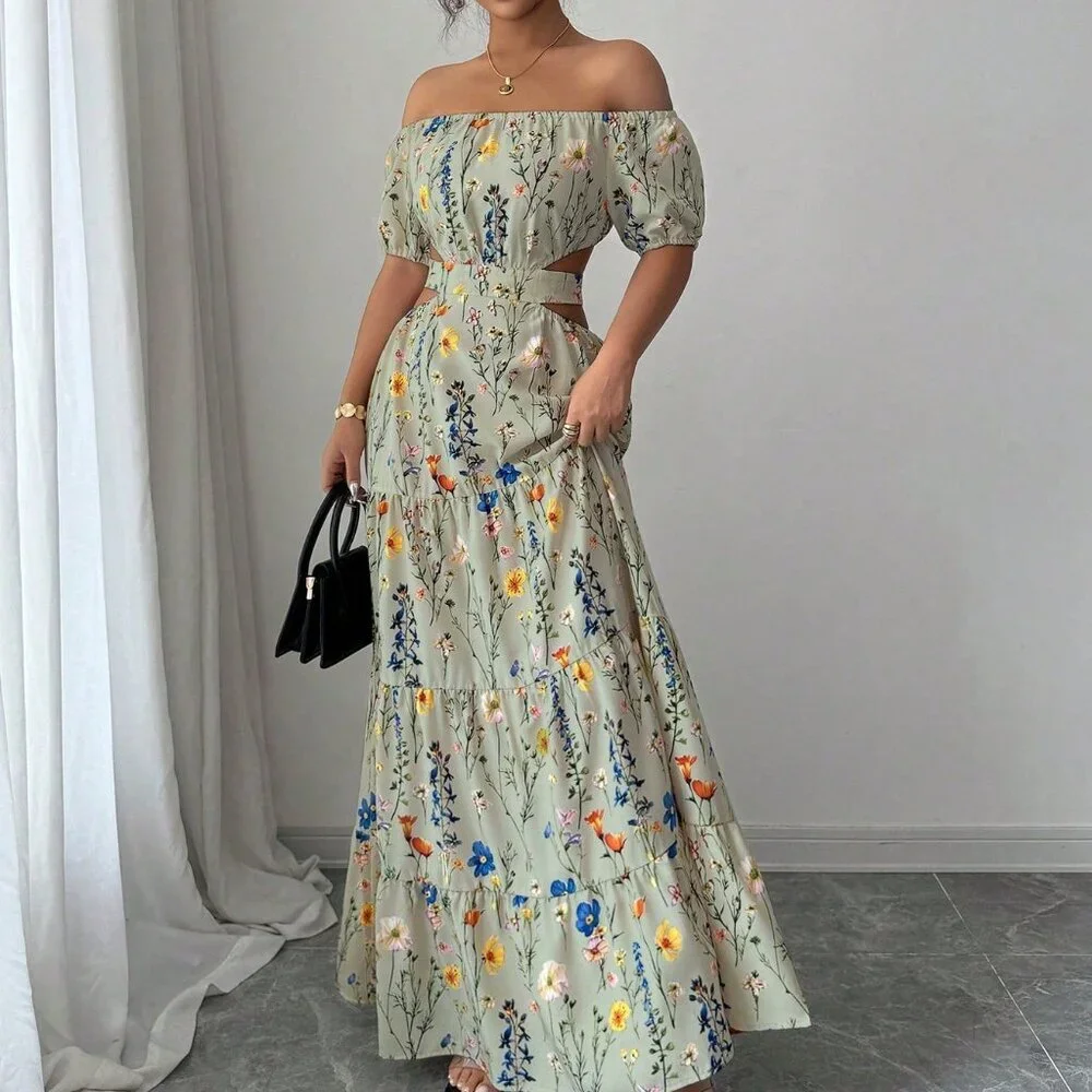 Mint Green Boho Women's Spaghetti Strap Elegant Long Dress - Picture 3 of 5